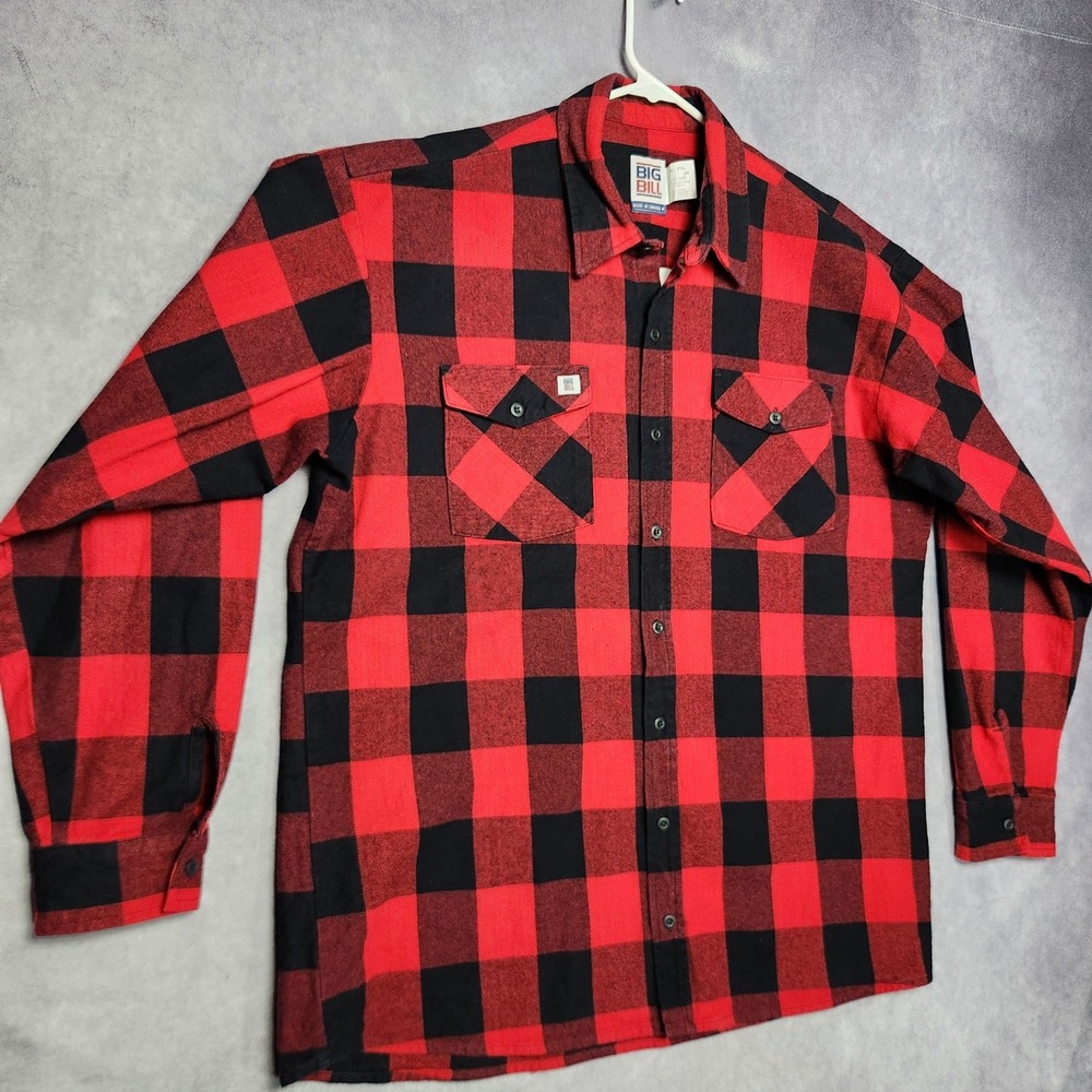 BIG BILL Mens XL Tall Red Black Buffalo Plaid Flannel Shirt Made Canada Long Slv